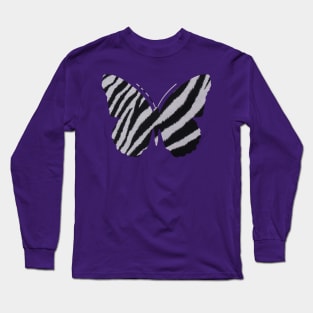 Black and White Zebra Butterfly Long Sleeve T-Shirt